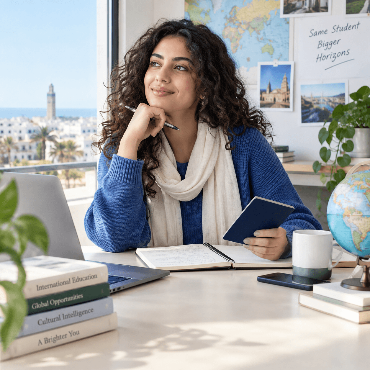 Une étudiante prépare son projet international